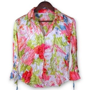 Roberto Cavalli White Floral Crinkle Silk Blouse